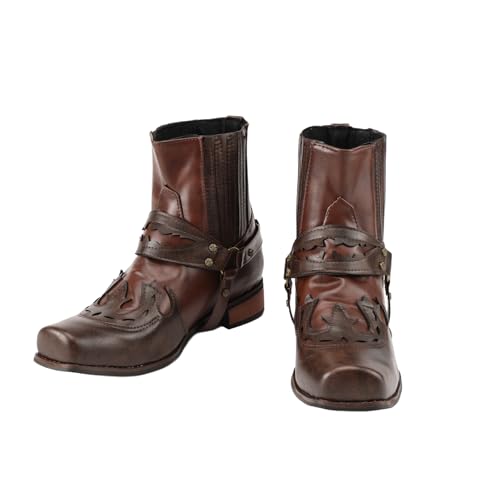 Mens Western Boots with Classic Embroidered PU Leather Slip Resistant Country Boots