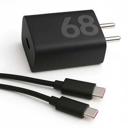 Image of Motorola 68W Original TurboPower Charger Adapter + 1M Type-C Cable for Motorola G Series (G85 /G45 /G35 /G64), Edge 50 Series (Neo /Ultra /Fusion /Pro), Moto 40 Neo,e13,e40, Razr 50 Ultra,ThinkPhone- Black