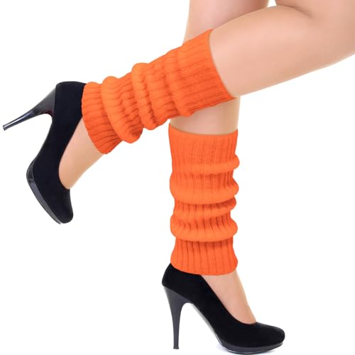 WAMIOKAGRO Stulpen Orange Neon Orange Stulpen Damen Mädchen Gestrickte Sexy Beinstulpen Leg Warmers für Fasching Karneval Aperol Kostüm Damen Tanzen 80er Aerobic Kostüm 80er Jahre Accessoires
