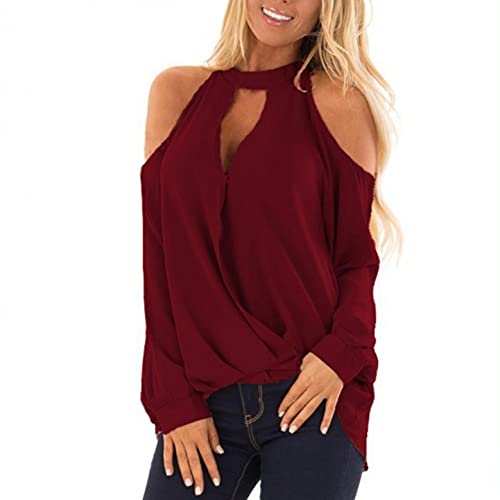 Padaleks Women s Fall Tops Crewneck Cutout Cold Shoulder Long Sleeve Shirts Pullover Sweatshirt Loose Fit Blouse