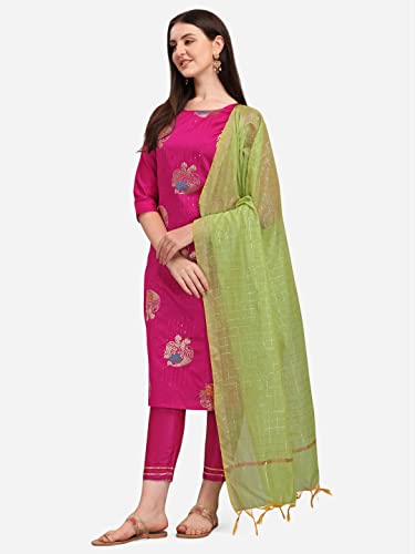 Image of VredeVogel Cotton Silk Blend Straight Embroidery Kurta Pant and Dupatta Set for Women