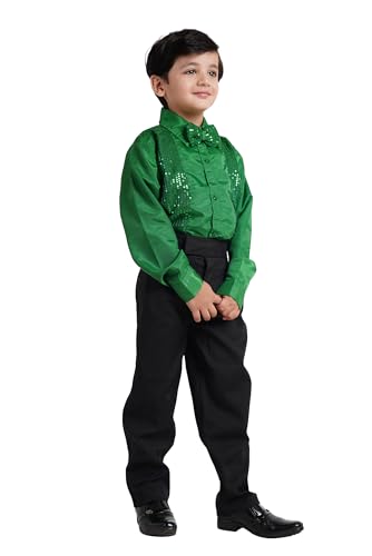 Image of Kaku Fancy Dresses Dance Costume Shinning Shirt With Bow Tie for Kids | Sequin Work School Annual Function & Theme Party's Shirt for Boys (ONLY SHIRT)