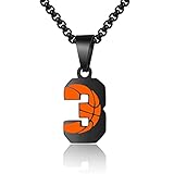 ZRAY Basketball Number Necklace for Boys Black 0-99 Athletes Jersey Number Stainless Steel Chain Num