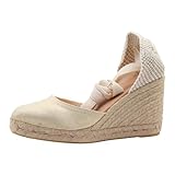 PASARELA - Sandalias Esparto/Yute Alpargata 7 Cuerdas Cuña Lazos Oro Mujer Lona Mujer Color: Oro Talla: 39