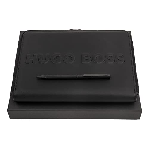 HUGO BOSS Label coffret d'écriture luxe M noir en cuir et finitions mates