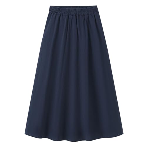 Women’S A-Line Midi Skirt Elastic High Waist Casual Non-Stretch Regular Fit Comfortable Everyday Wear3