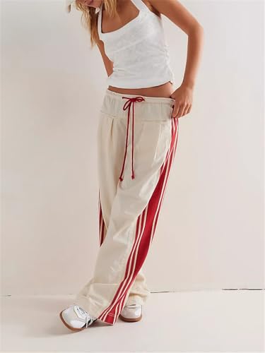 Mylleure Women Y2k Track Pants Side Striped Wide Leg Baggy Pants Casual Drawstring Waist Parachute Sweatpants Streetwear2