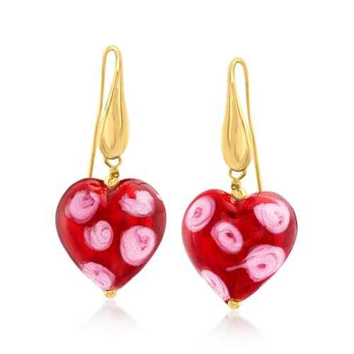 Image of Ross-Simons Italian Murano Glass Heart Drop Earrings in 18kt Gold Over Sterling