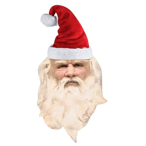 Masque Santa adulte avec fausse barbe blanche et chapeau de Noël pour déguisement