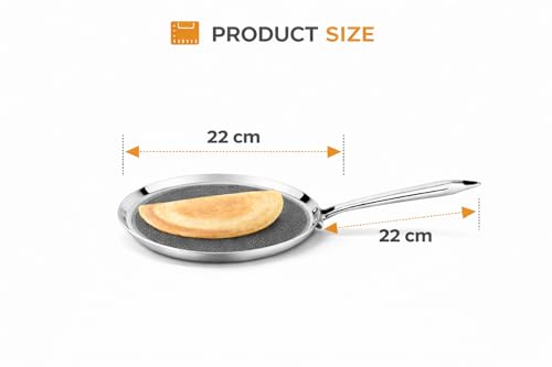 Image of Varnivesh Kitchenware Dosa Tawa | Triply Honeycomb Stainless Steel | Flat Pan Induction Gas Compatible Steel Cooking Tawa with Heavy Steel Handle Flat Cookware for Roti Dosa - 22 cm