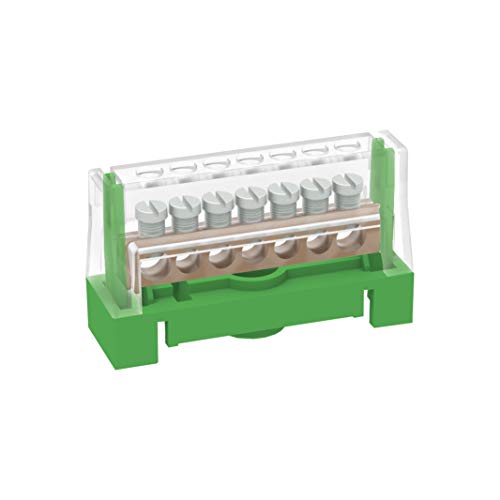 Arnocanali T167A - Regleta de tierra para conexiones equivalentes con tapa, con barra de latón de 7 orificios, multicolor