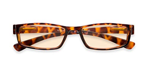 Readers.com Reading Glasses: The Pike Place Computer Reader Reader, Plastic Rectangle Style for Men and Women - Tortoise with Amber, 1.00