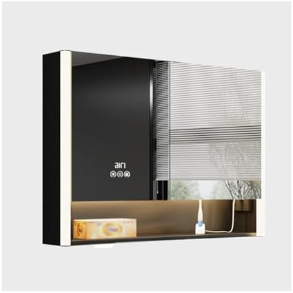 Wall-Mounted Bathroom Mirror Cabinet with LED Lights, Aluminum Alloy, One-Button Defogger, Spacious Storage (80x80cm) - Modern Design for Stylish Bathrooms