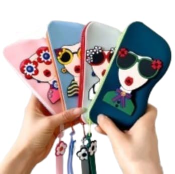 Cute Girl Silicone Zipper Pouch, Sunglasses Case with Wrist Strap, Multicolour, Pack of 4-image-26