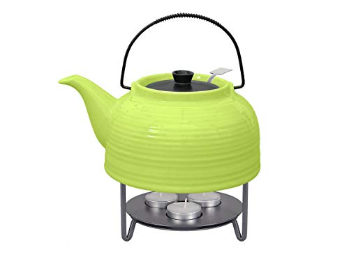 tea4chill Nelly Service à thé Moderne 1,5 l en céramique Vert/Noir résistant à la Chaleur avec Filtre en Acier Inoxydable et bâtons en métal Cover