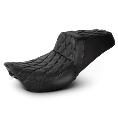 VASTMT One-Piece Driver and Passenger Seat with Diamond Pattern Stitching Fit for Harley Touring Road King 1997-2007 Street Glide 2006-2007 (Black Stitching)