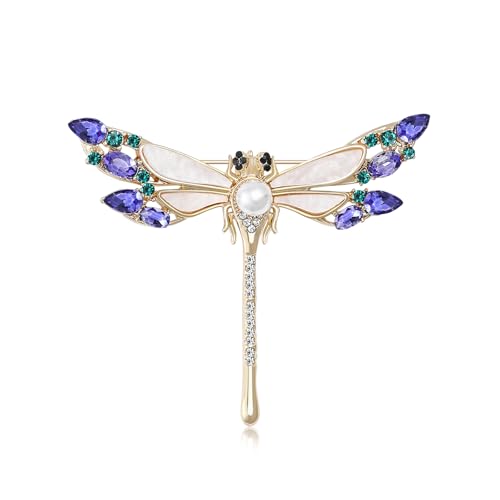 Image of Dragonfly Brooch and Pins for Women Enamel /Rhinestone Crystal Dragonfly Animals Brooches Jewelry for Mom Wife Elegant Dress Accessories Birthday Gifts