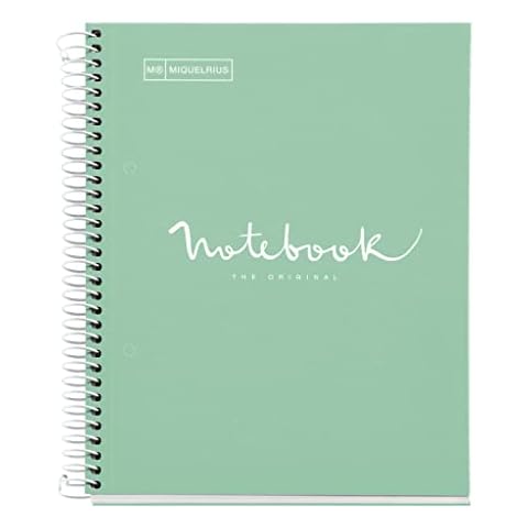 Miquelrius - Notebook A5 Dots Notebook, 1 Color Strip, 80 Sheets with Dotted Stripe (Dots), 90g Microperforated Paper with 2 Drills for 2 Rings, Hard Cardboard Cover, Mint Colour Cover