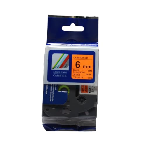 Fita Refil Compatível TZ-B11 TZe-B11 Laranja Fluorescente Neon 6mm para Rotulador Brother PT-H105 PT