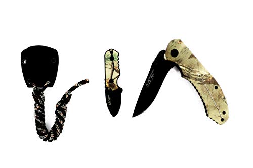 Realtree Xtra EDC Folding Knife and Neck Knife Sheath with Survival Paracord Combo
