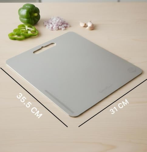 Image of Stainless Steel Chopping Board XL Size 35.5 x 31 cm Heavy Duty Cutting Board for Vegi, Fruits & Meat | Rust-Proof, Durable & Hygienic Kitchen Board