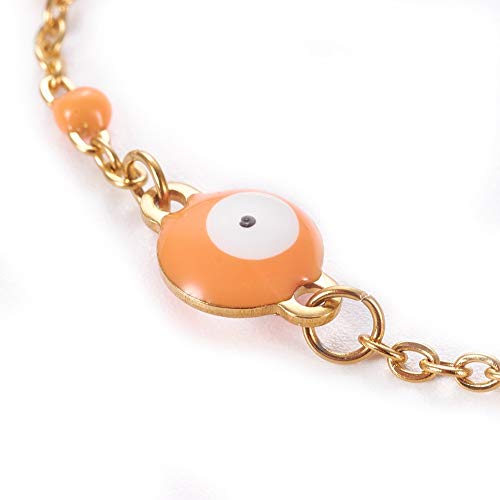 Image of LZD Stainless Steel Enamel Chain Bracelet Lobster Evil Eye Gold Adjustable 2mm A110