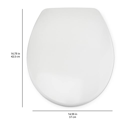 Amazon Basics Oval Robuster WC-Sitz aus Urea-Material mit Absenkautomatik, leicht abnehmbar, 37 x 42.5 cm, Universalgröße, Weiß