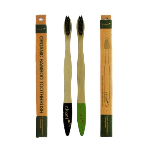 Image of R.KANT Bamboo Toothbrush Pack of 2 - Black & Green | Sleek Soft Charcoal Bristles | Eco-Friendly & Travel-Ready | Ergonomic Grip for Men & Women