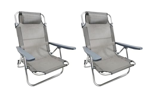 COPPIA Spiaggine colore grigio antracite Ribaltabili | Pieghevoli, mare, giardino, campeggio | 2 pz Sedie Sdraio da Spiaggia Struttura in Alluminio e Textilene | Dimensioni 48,5 (P)x60(L)x80(h)cm
