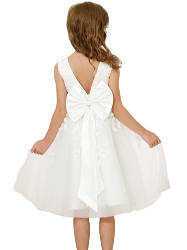 MCieloLuna Girl's Short First Communion Dress Flora Lace Flower Girls Dresses for Wedding V-Neck Toddler Mini Gown