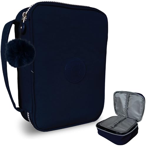 Genérico Bolsa Escolar Estojo Box Grande 100 Lápis Nylon Com 25 Elásticos Azul Escuro com Pompom
