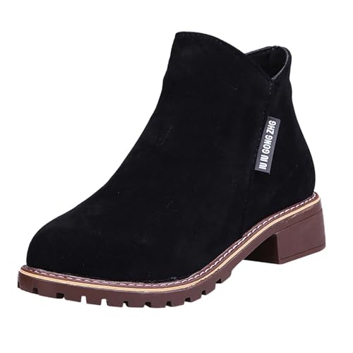 Generisch 2025 Botines de mujer Botas cortas Tacón bloque Cremallera lateral Casual Cómodo deslizamiento Zapatos de moda de invierno Zapatos de enfermera Zapatillas de mujer, Negro , 37 EU