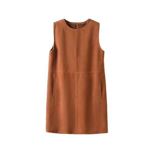 Women Suede Leather Dress Round Neck Genuine Leather Straight Versatile Tank Top Mini Skirts Suede Yellow Brown XL steampunk buy now online Women Suede Leather Dress Round Neck Genuine Leather Straight Versatile Tank Top Mini Skirts Suede Yellow Brown XL steampunk buy now online