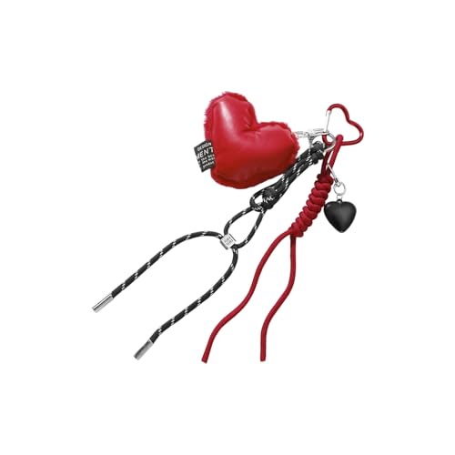 omiinitio Llavero de cuerda trenzada con forma de estrella de peluche con forma de corazón colgante para bolso de mano, accesorios para bolsos, monederos, decoraciones, colgante de bolso, rojo