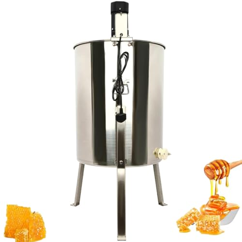 Extractor eléctrico de miel, herramienta de apicultura de acero inoxidable, giratorio de tambor de panal con tapa transparente y soporte ajustable, motor silencioso para una extracción eficiente