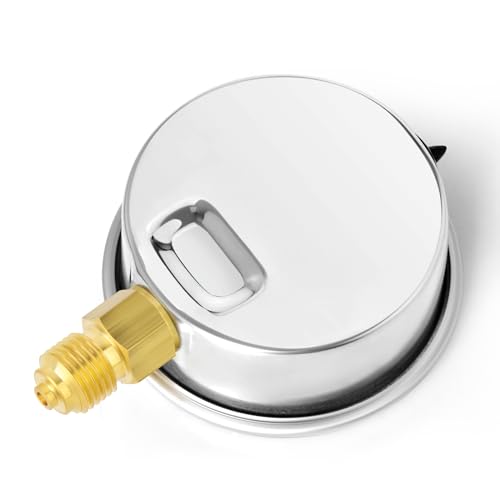 ERGAOBOY 0-210 Bar/0-3000 Psi Edelstahl 1/4 BSP 2,5 Zifferblatt Flüssigkeitsgefülltes Manometer, untere Befestigung mit 3/8 x 1/4 und 1/2 x 1/4 Messing-Sechskantbuchse WOG Wasser Öl Luft