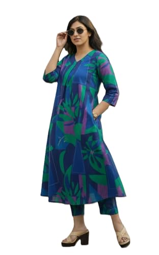Image of Asmeriyo Women Printed Co Ord Set with Side Pocket | Women 2 Pic Kurta Set I Fancy Kurta Set | Stylish Kurti Outfit | Co-Ordination Wear | Festive and Casual wear (216-C-D-19-02)