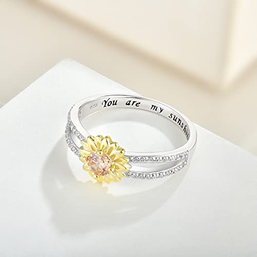 Sunflower Ring for Women Sterling Silver Cubic Zirconial Sterling Silver You are My Sunshine Band Rings for Women2