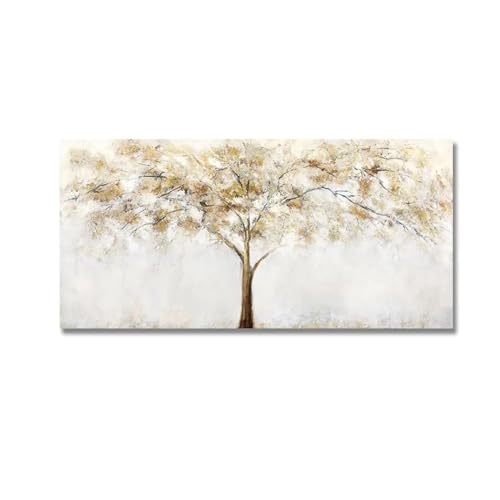Peinture paysage abstraite arbre jaune pour salon chaleureux