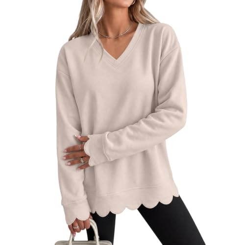 Womens Oversized Sweatshirt Fall Scallop Vneck Y2K Tunic Sweatshirt - image 1