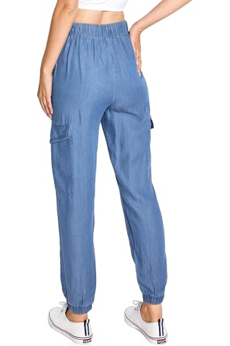 C'est Toi Women's High Rise Baggy Cargo Woven Tencel Jogger Pants, Small3