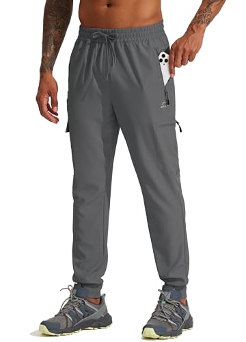 Men's Hiking Joggers Travel Athletic Pants Lightweight Quick Dry Outdoor Running Pants with Zipper Pockets