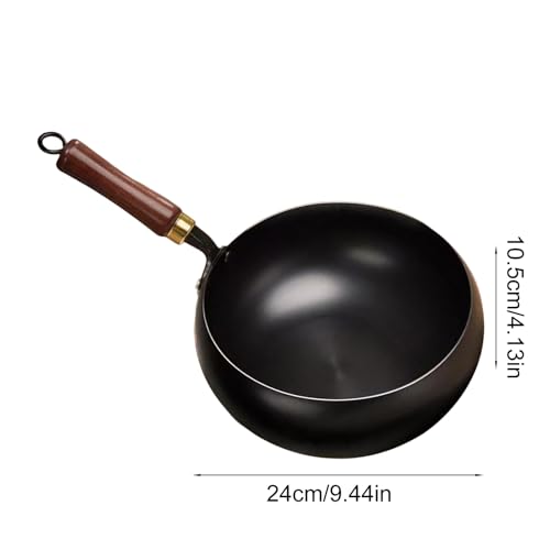 Wok tradicional de hierro forjado con mango de madera miniatura 6