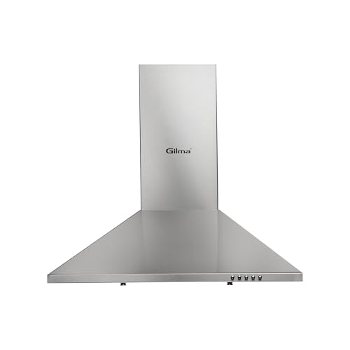 Image of Gilma 60 cm Baffle Filter Chimney | Silver Steel | Push Button Control | 3 Speed | LED | Lifetime on Motor, 2 Yrs Comprehensive Warranty by Gilma | Eva 60