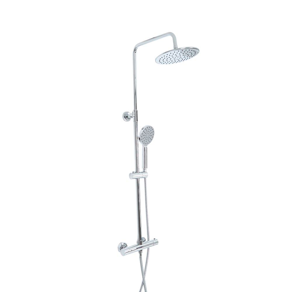 Milano Mirage Round Thermostatic Bar Mixer Valve Fixed Rainfall Shower Head Handset - Chrome