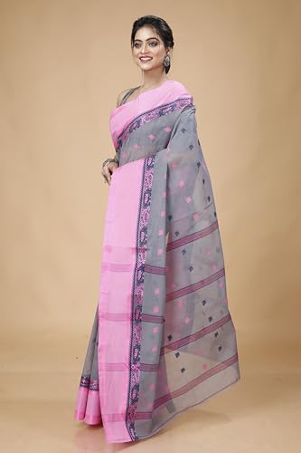 Image of Women's Traditional Bengal Tant Pure Cotton Design Border & Butta Tant Saree Without Blouse Piece