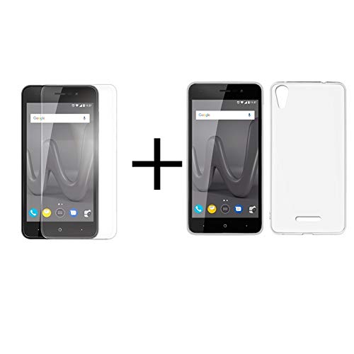 MB Accesorios Pack Protector de Pantalla, Cristal Templado con Pegamento Completo + Funda Transparente Wiko Lenny 4