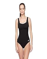 Speedo Women's Contour Motion One Piece Swimsuit, Black/White, 24