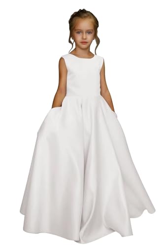 Satin Flower Girl Dresses for Wedding Kids Floor Length Princess Pageant Dress Bow-Knot Birthday Prom Ball Gowns2