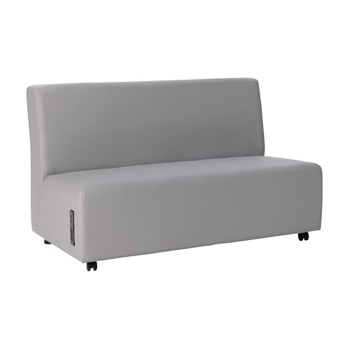 Image of FDP Pro Series Upholstered Armless Mobile Sofa with Tech Outlet, USB Charging and Locking Casters for Portability Commercial Seating for Hotel Lobby, Office, Restaurant, Waiting Room - Gray